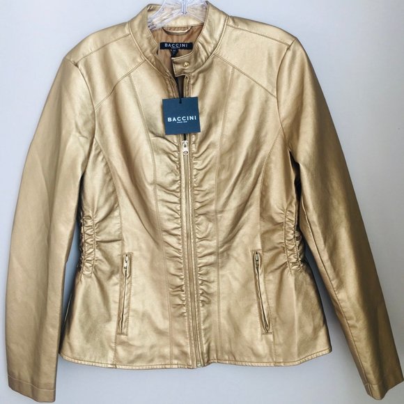 Baccini Jackets & Blazers - NWT Gold Vegan Faux Leather Jacket M